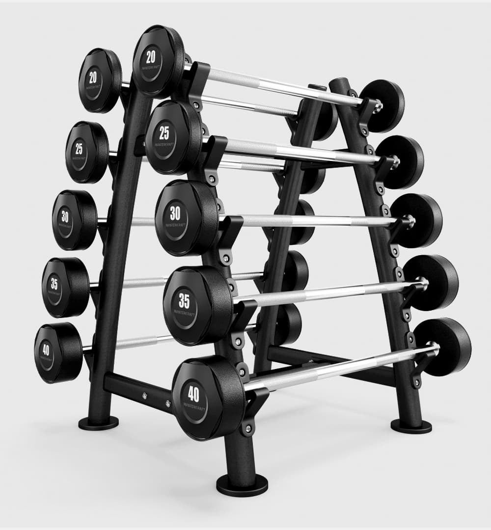 Rubber Fixed Barbells (Set of 10 Bars) & Rack